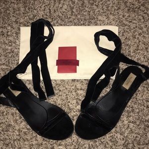 Valentino Black Velvet Lace-Up Sandals